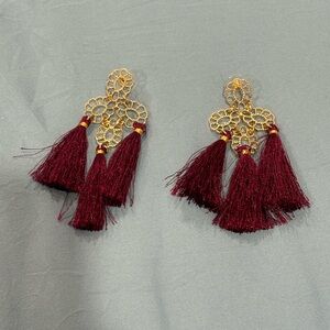 Lilly Pulitzer Gold and Burgundy Tassel Earrings